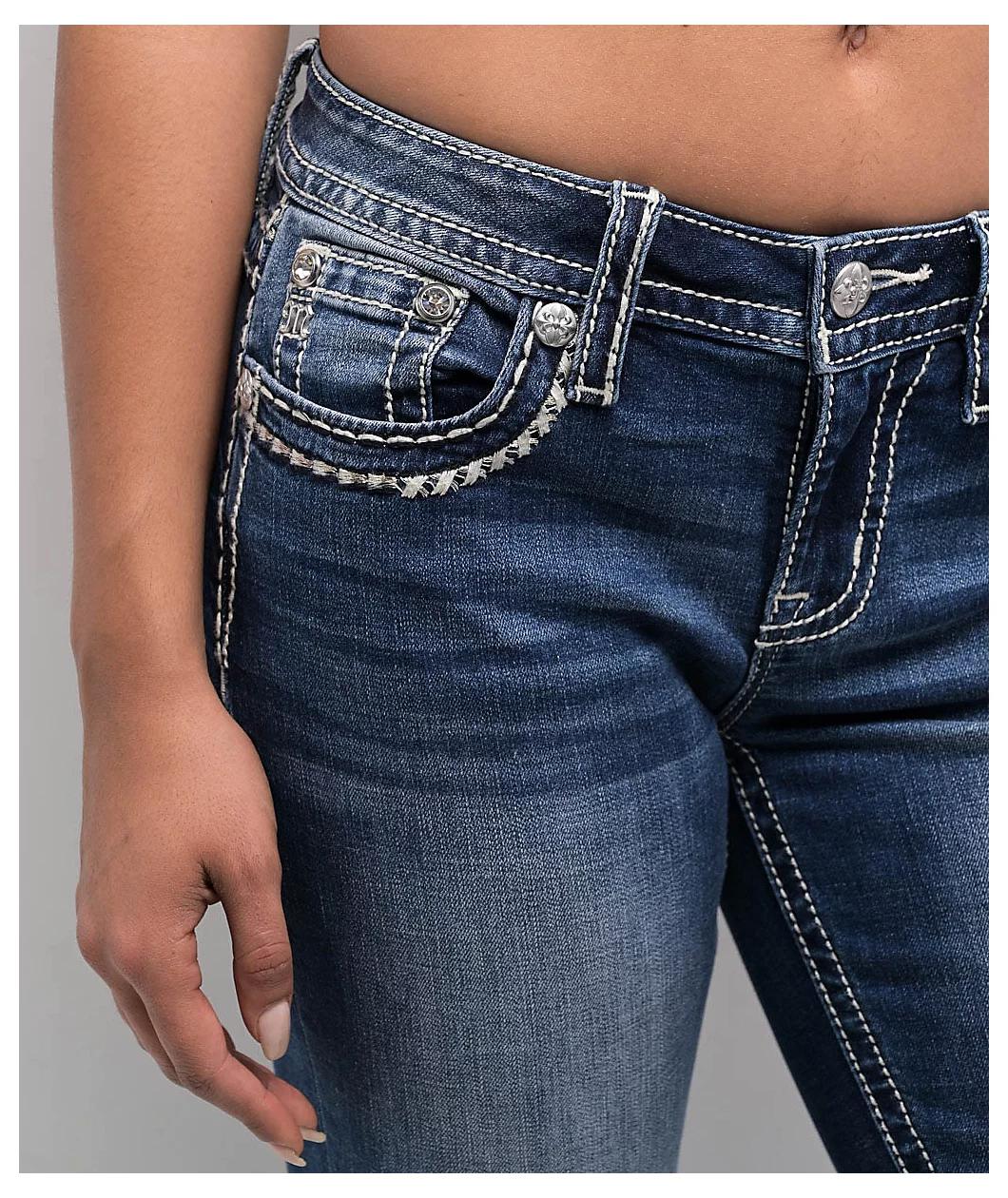 Miss Me Cora Stitched Medium Blue Bootcut Jeans Product Image