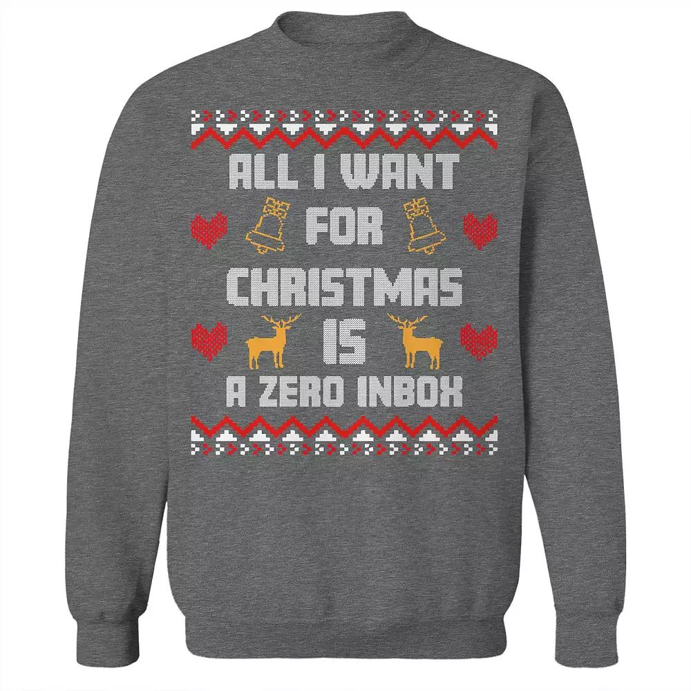 Men's Christmas Sweater Zero Inbox Graphic Sweatshirt, Size: Medium, Grey Heather Product Image