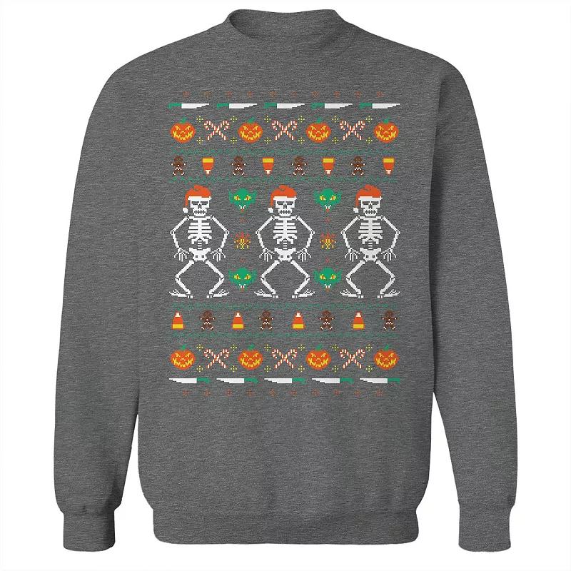 Men's Trick Or Christmas Sweater Graphic Sweatshirt, Size: Large, Grey Heather Product Image