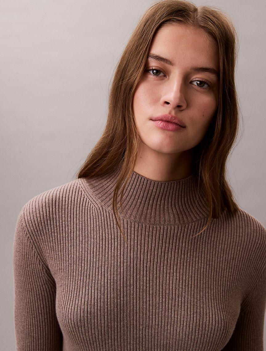 Smooth Cotton Rib Turtleneck Mini Dress Product Image