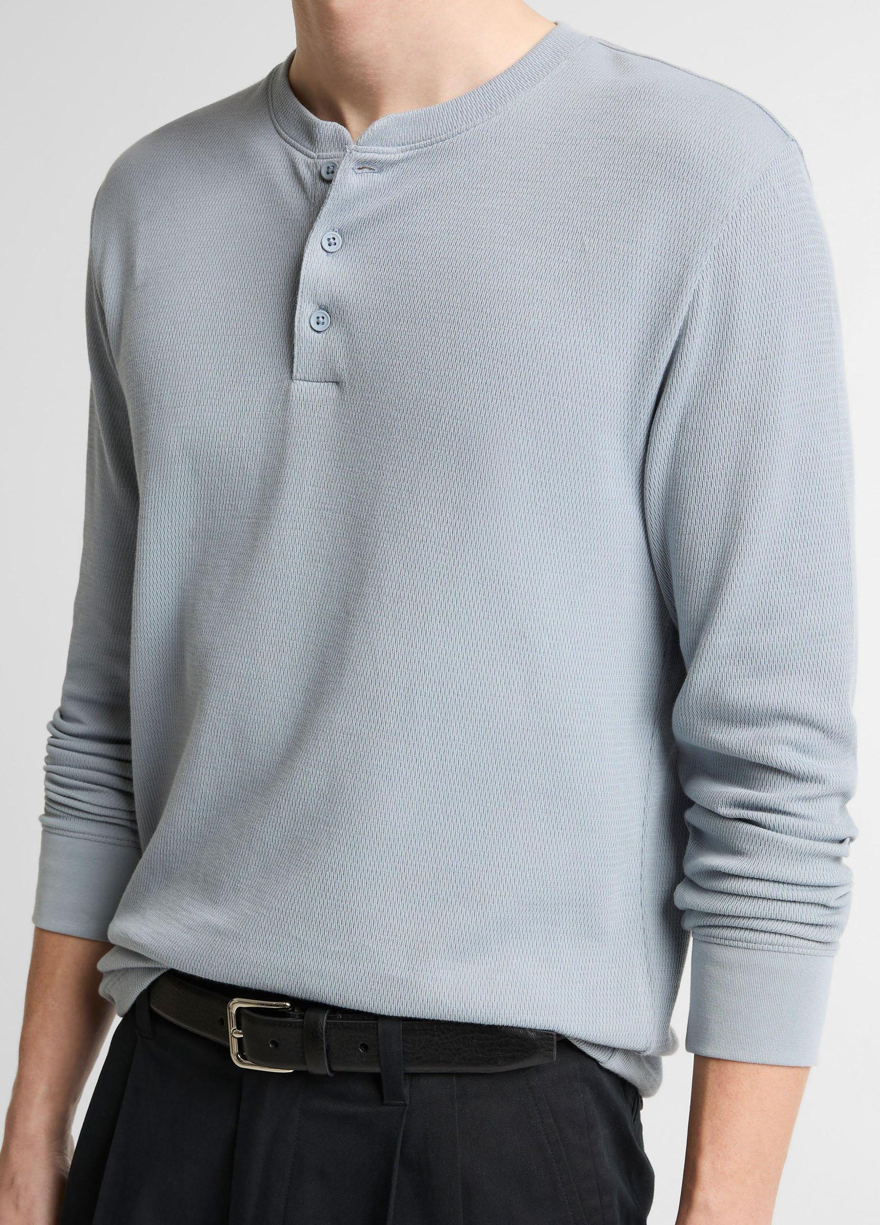 Jacquard-Rib Cotton Henley Product Image
