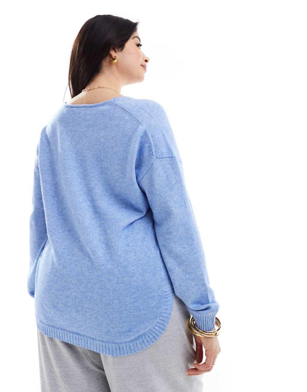 Only Curve v neck sweater in blue  Product Image