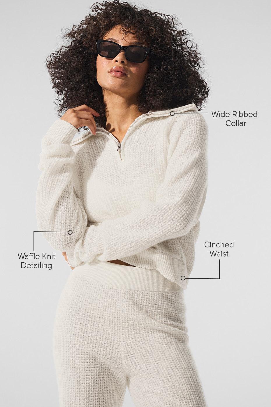 Cashmere Plush Waffle 1/4 Zip Pullover - Ivory Female Product Image