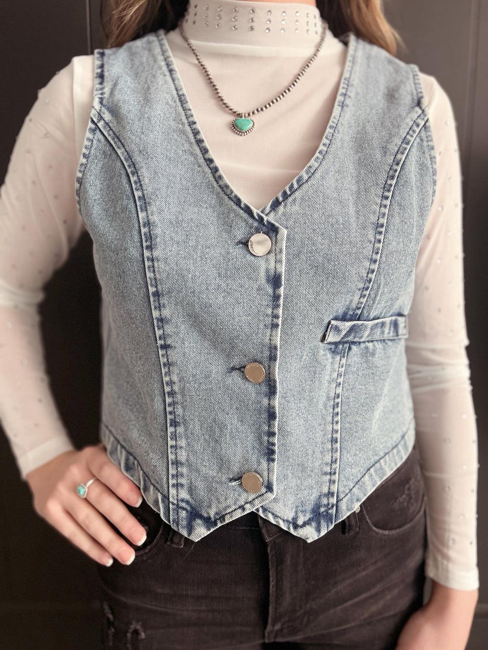 Sleeveless Western Style Denim Vest - 2 Colors Product Image