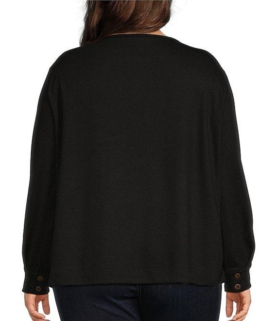 Westbound Plus Size Long Sleeve Button Cuff Crew Neck Pocket Top Product Image
