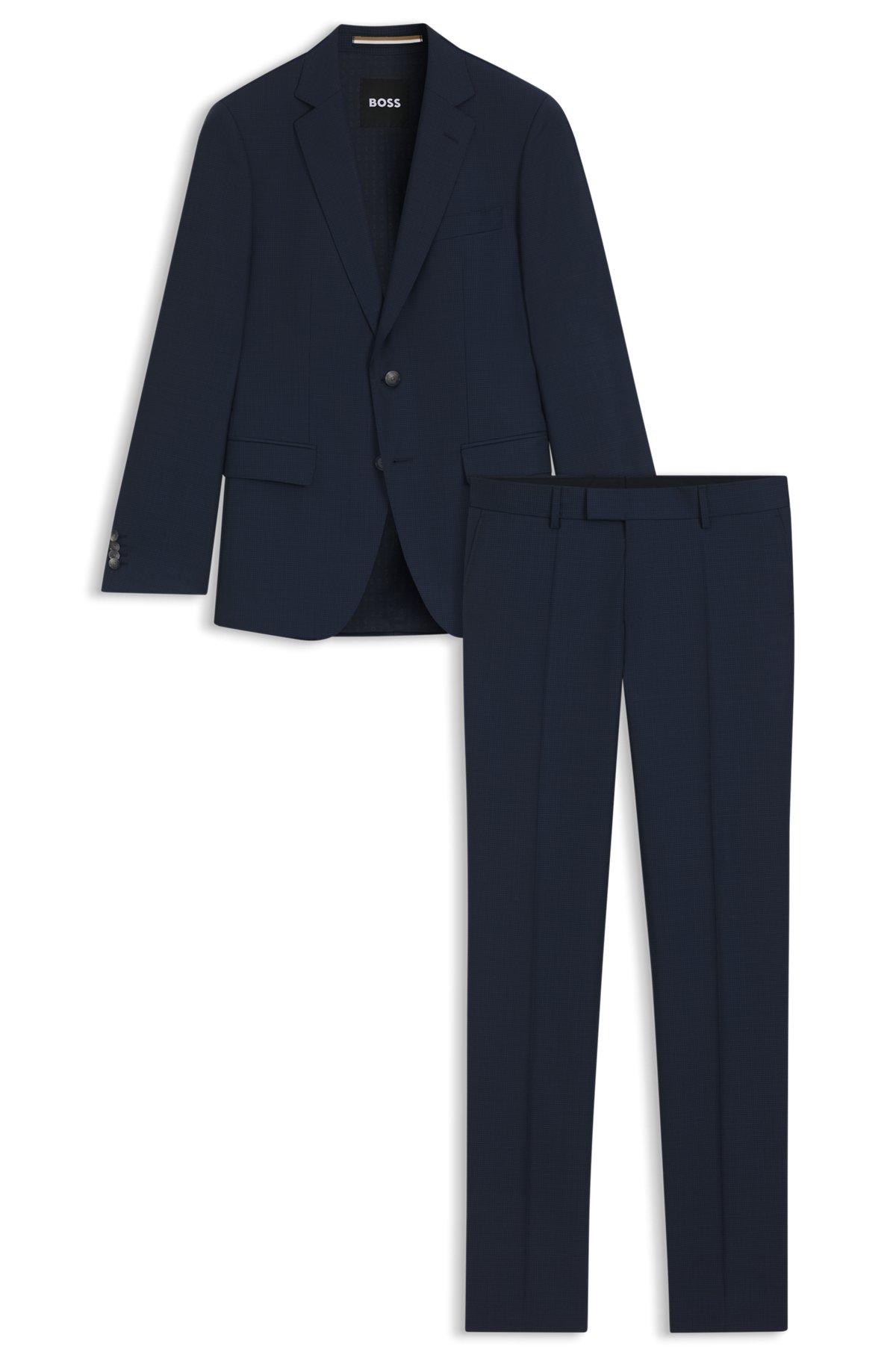 BOSS - Slim-fit suit in micro-patterned wool - Dark Blue Product Image