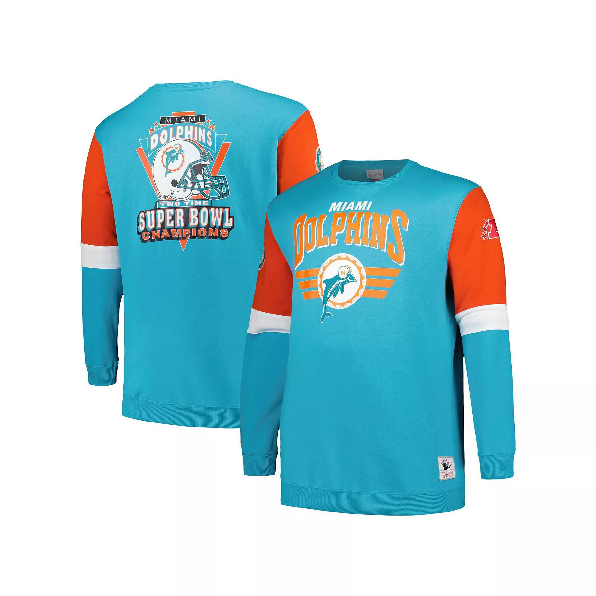 Men's Mitchell & Ness Aqua Miami Dolphins Big & Tall Fleece Pullover Sweatshirt,  Product Image
