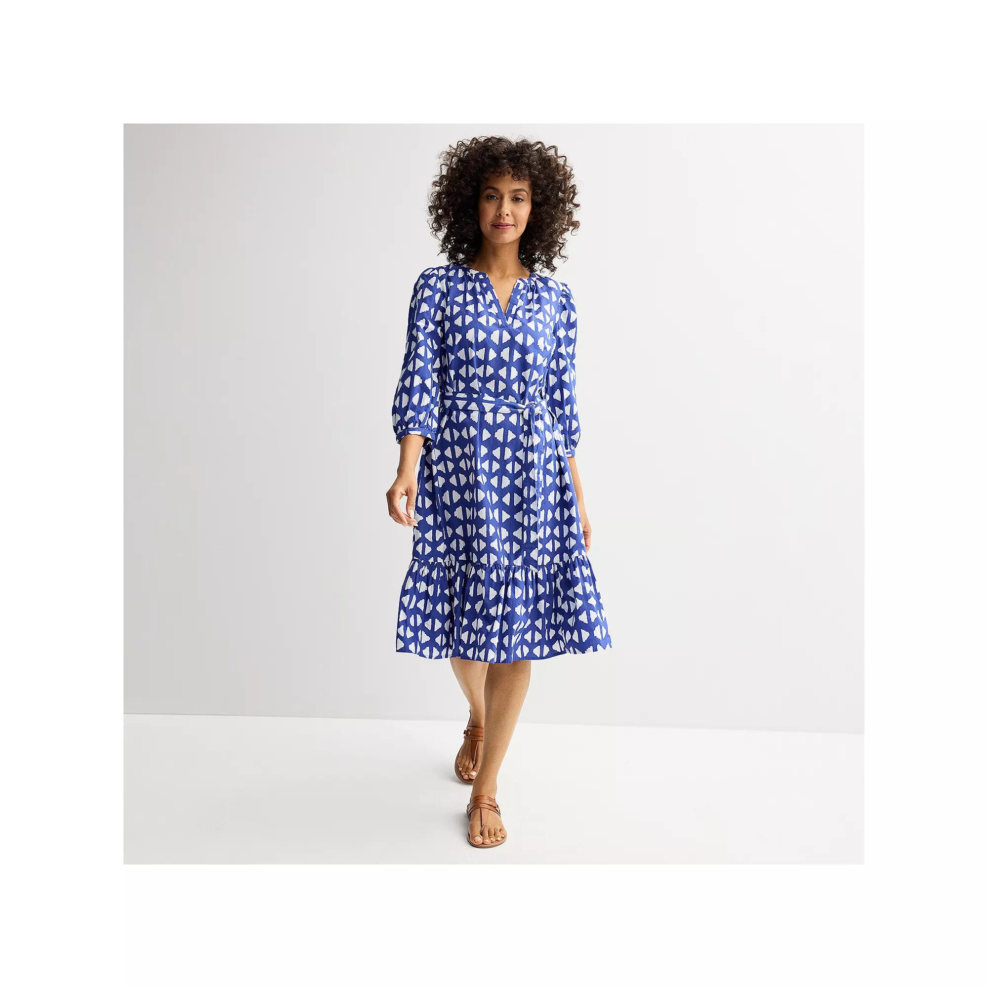 Women's Sonoma Goods For Life® Tie-Waist Midi Dress, Size: XS, Blue Triangle Geo Product Image