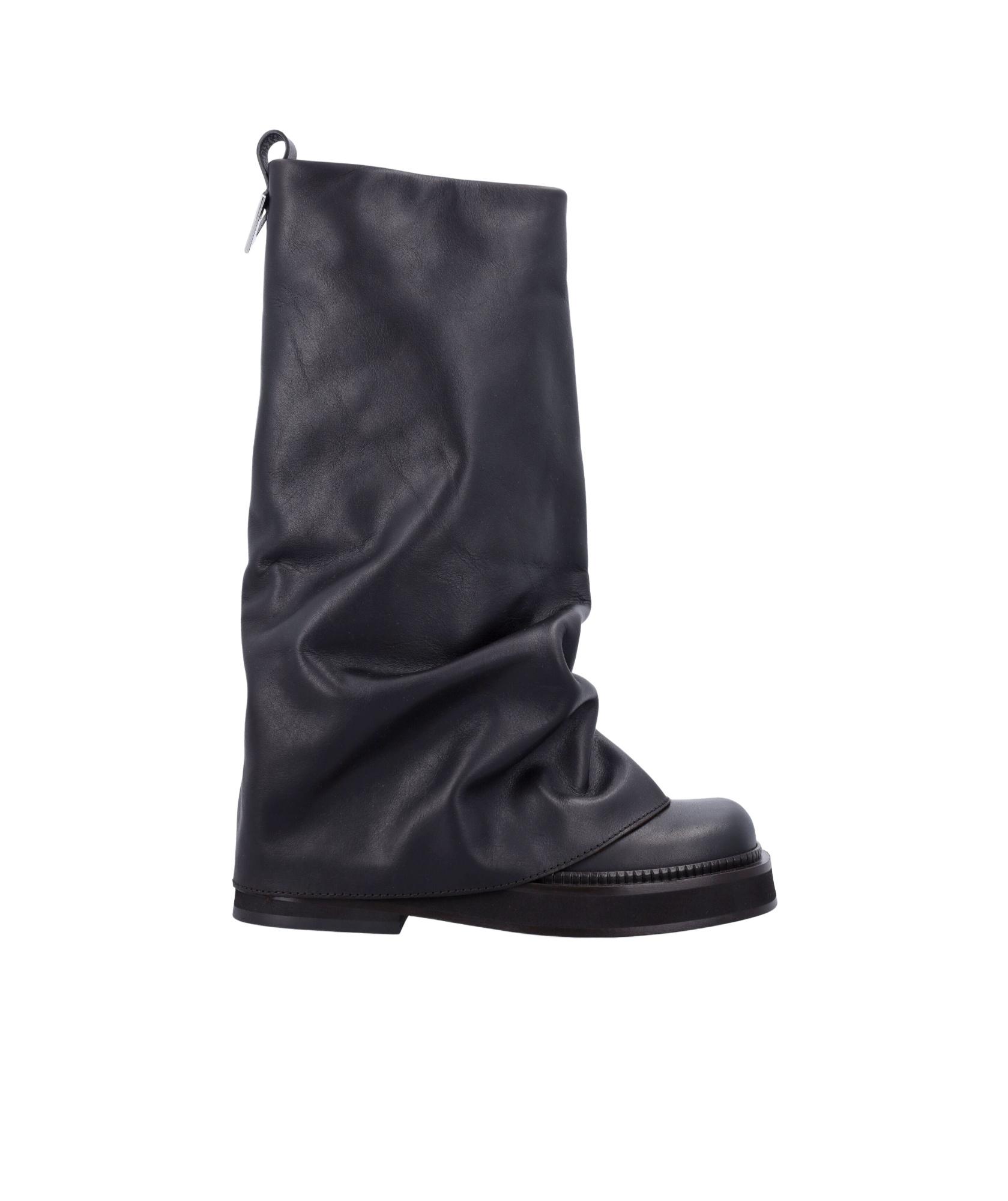 ATTICO Robin Black Boots With Square Toe And Logo Plaque On The Rear In Leather Woman Product Image