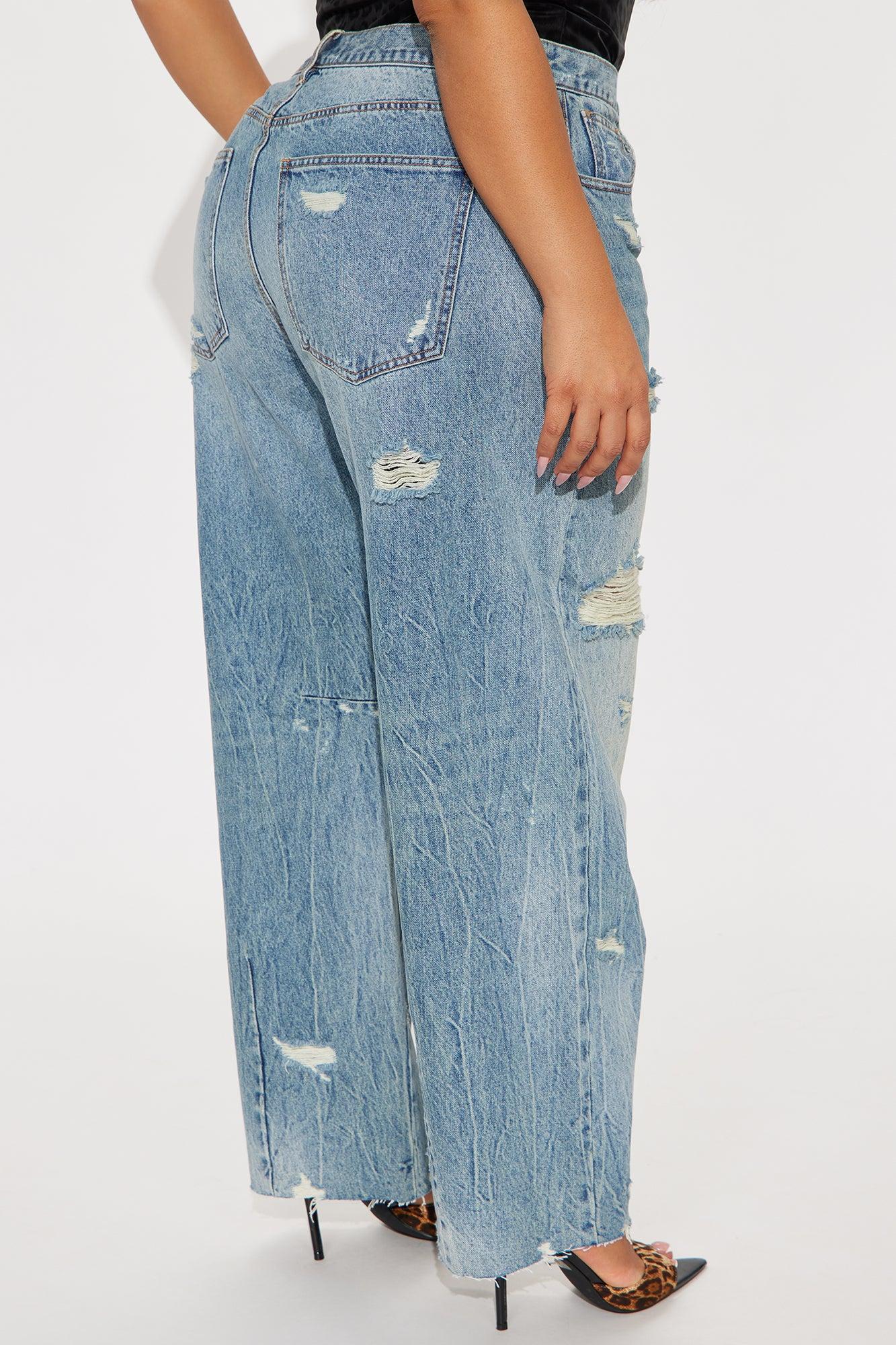 Bexy Destructed Barrel Wide Leg Jeans - Medium Wash Female Product Image