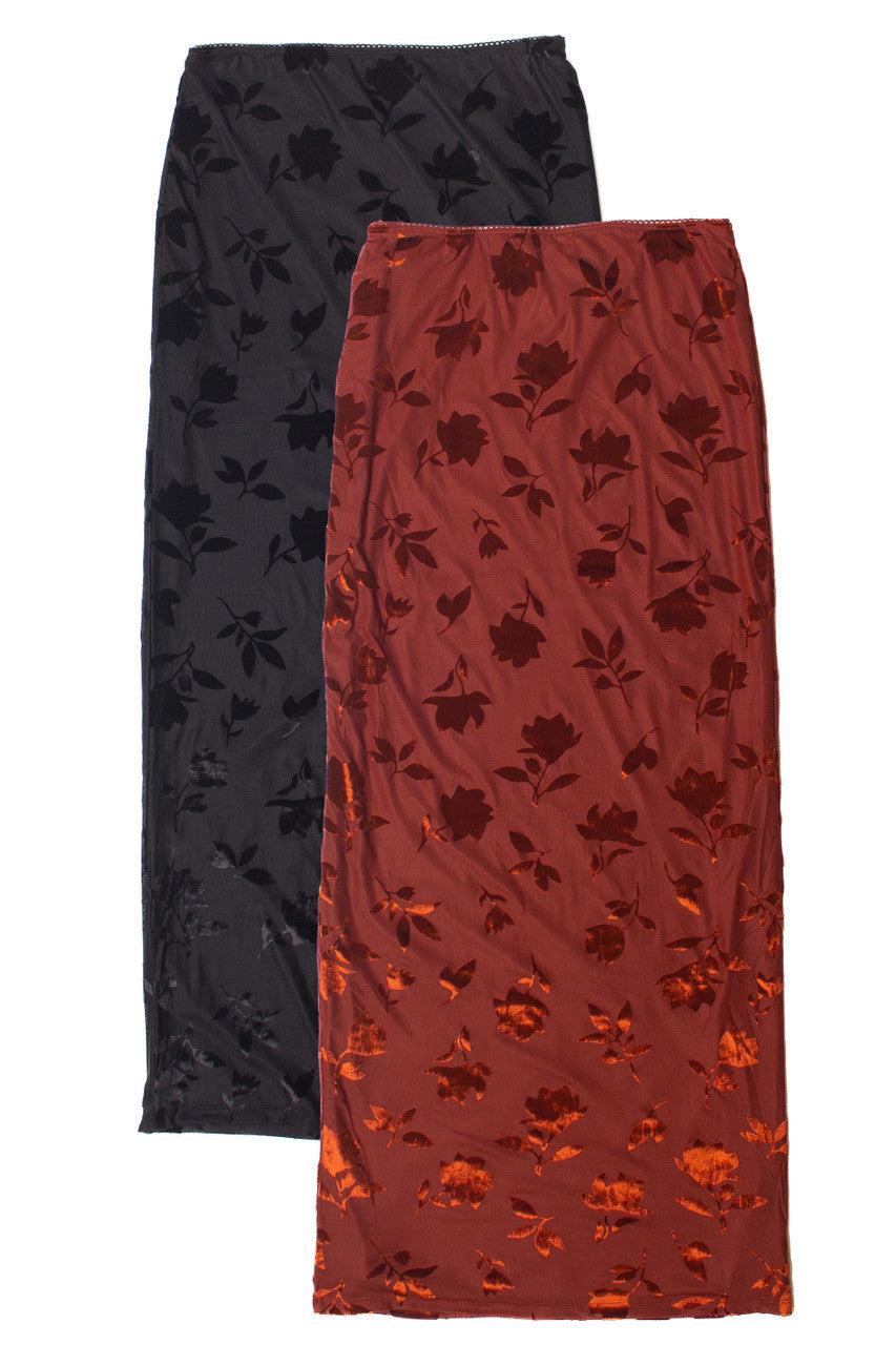 Floral Velvet Burnout Maxi Skirt Product Image