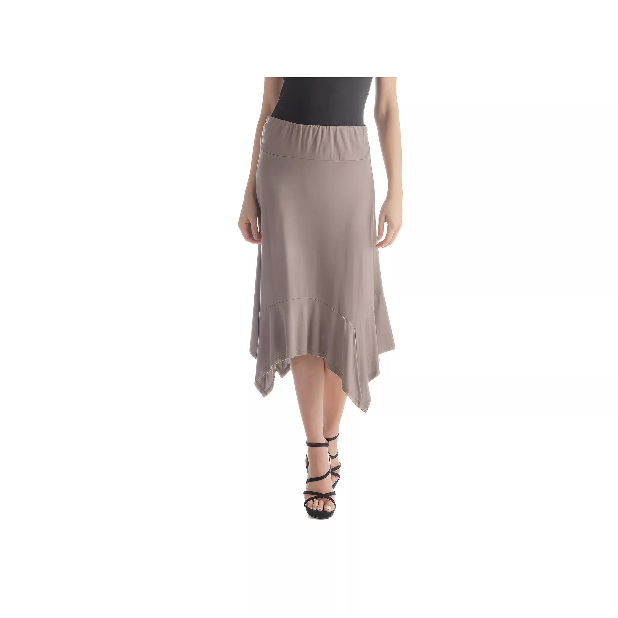 Women's 24Seven Comfort Apparel Elastic Waist Handkerchief Midi Skirt, Size: XXL, Brown Product Image