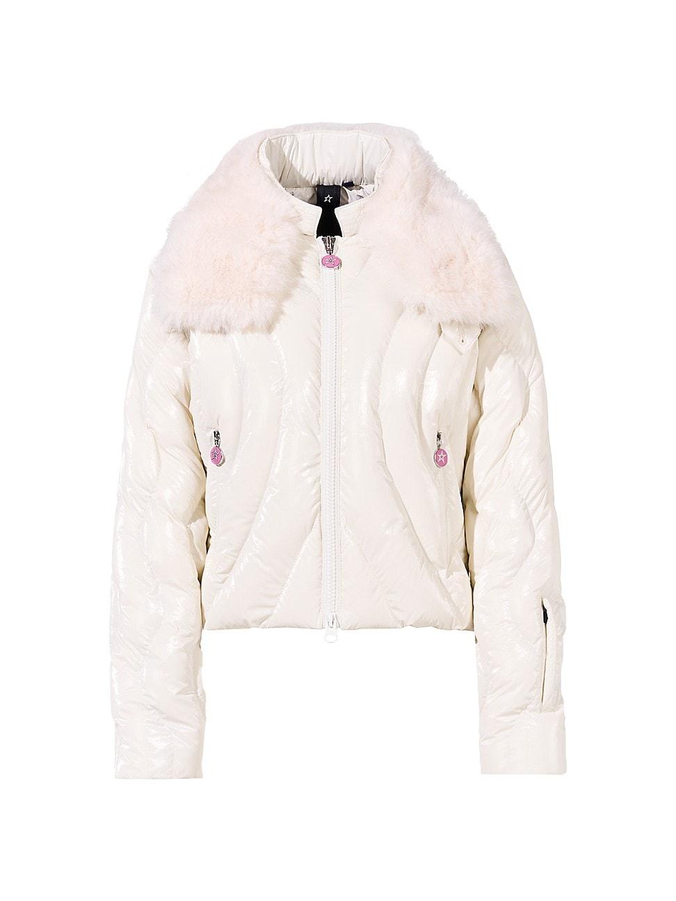Womens Carving Faux Fur-Trimmed Quilted Zip-Up Jacket Product Image