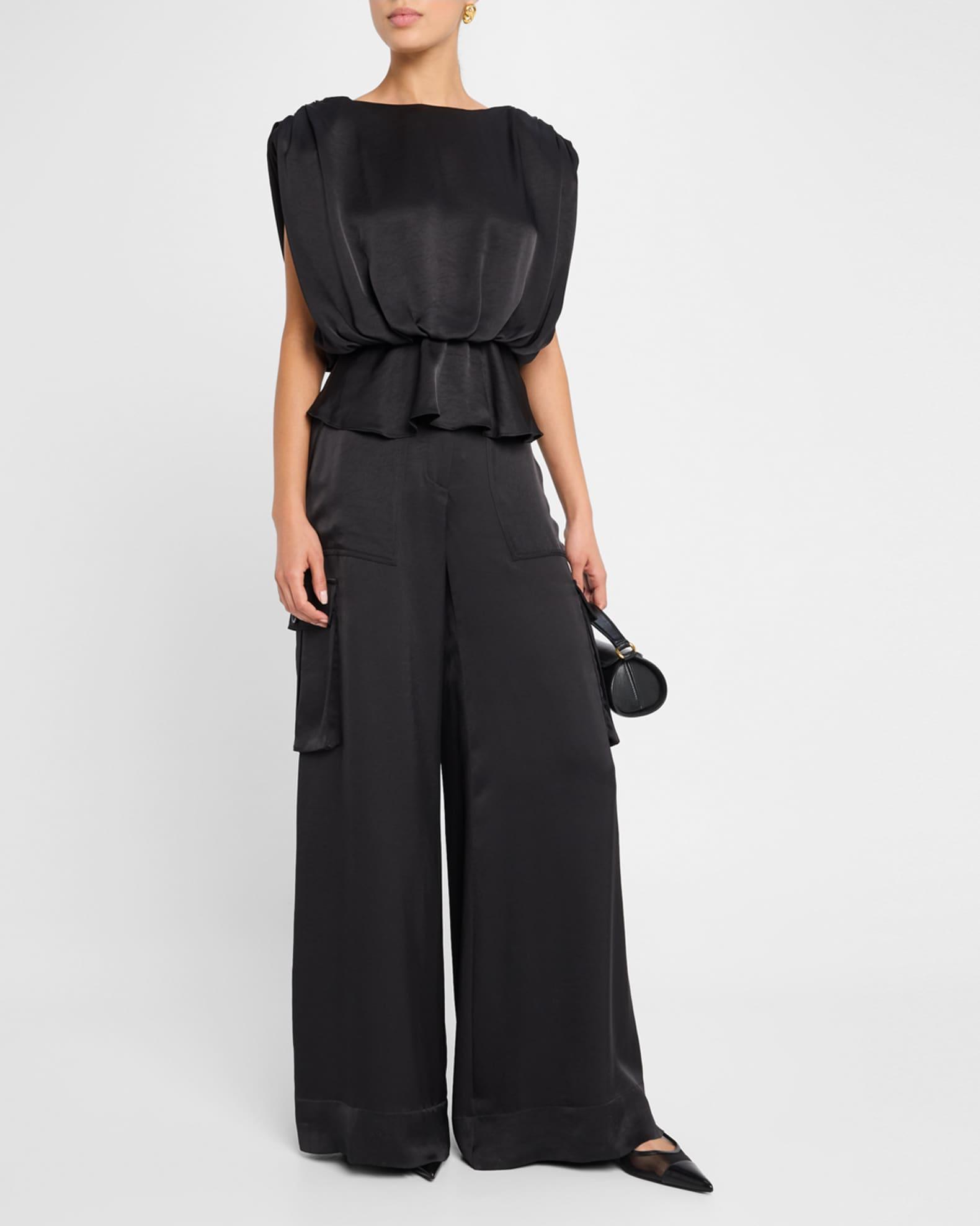 Saylor Strong-Shoulder Silky Satin Blouse Product Image