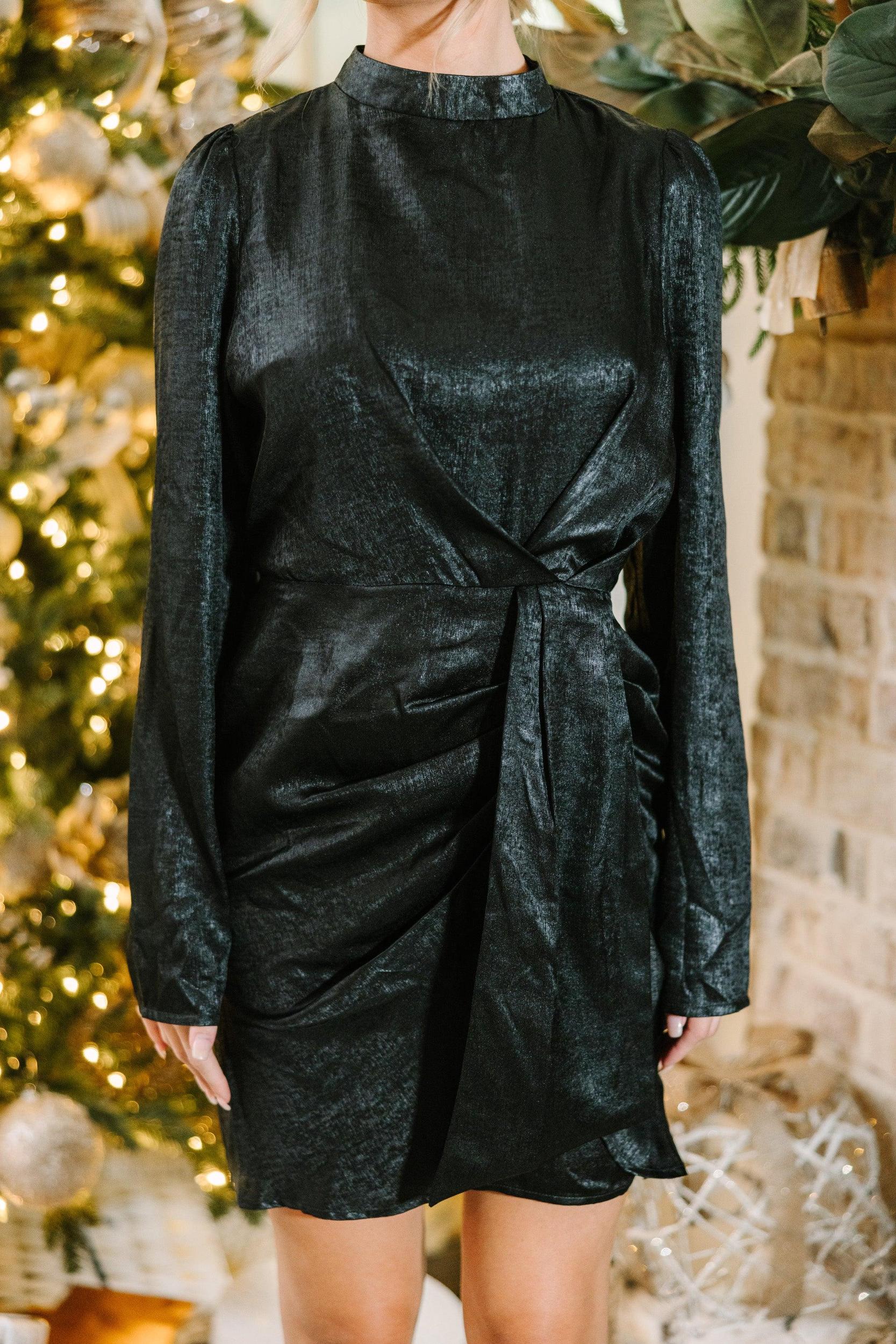 Keep Them Waiting Black Draped Dress Female Product Image