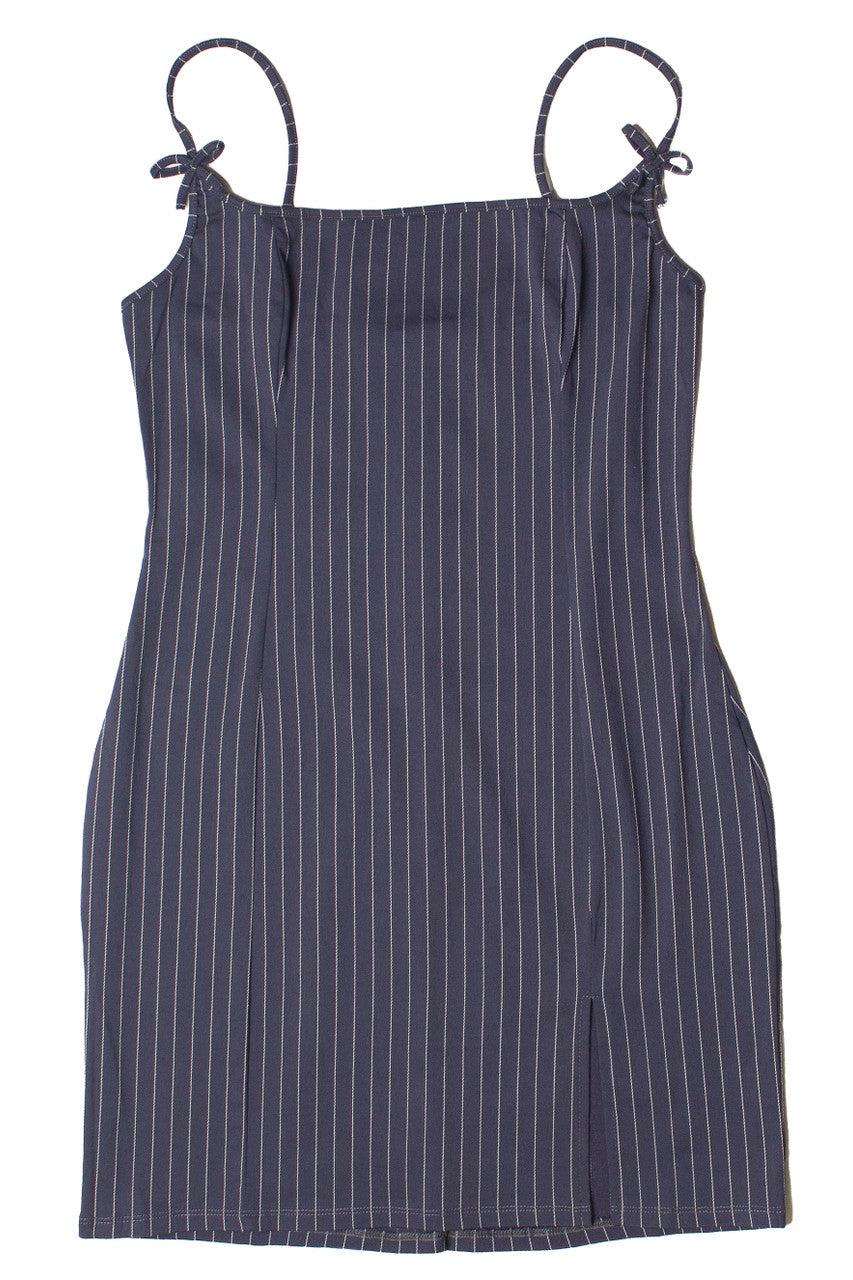 Pinstripe Bow Mini Dress Product Image