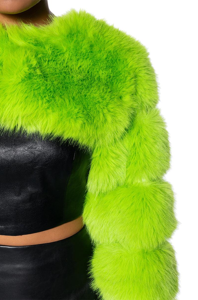 LADIES NIGHT ULTRA CROP FAUX FUR JACKET Product Image