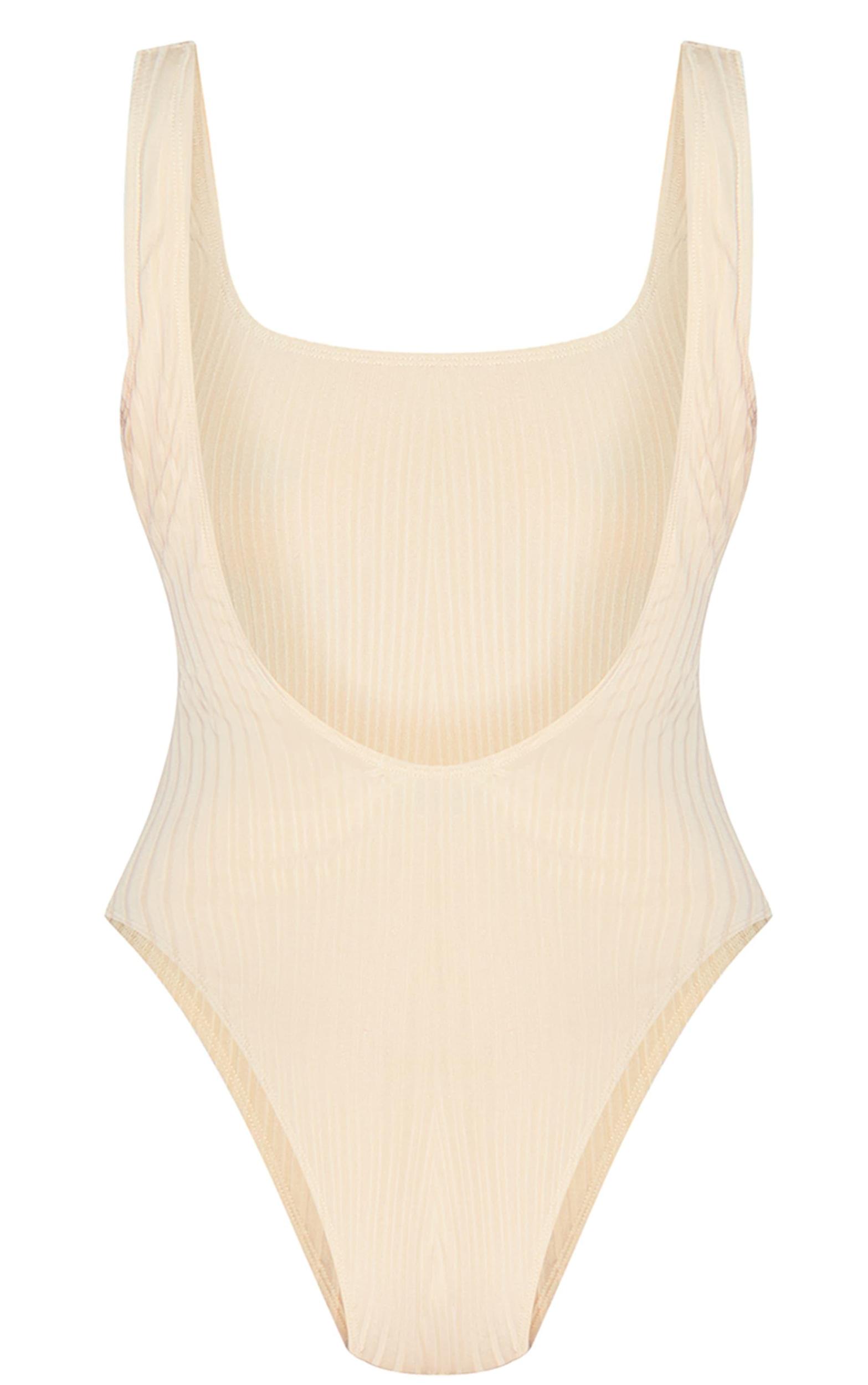 Cream Textured Stripe Scoop Swimsuit Product Image