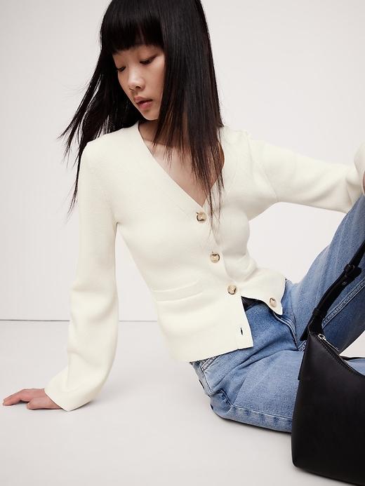 Cotton-Silk Flare-Sleeve Cardigan Product Image