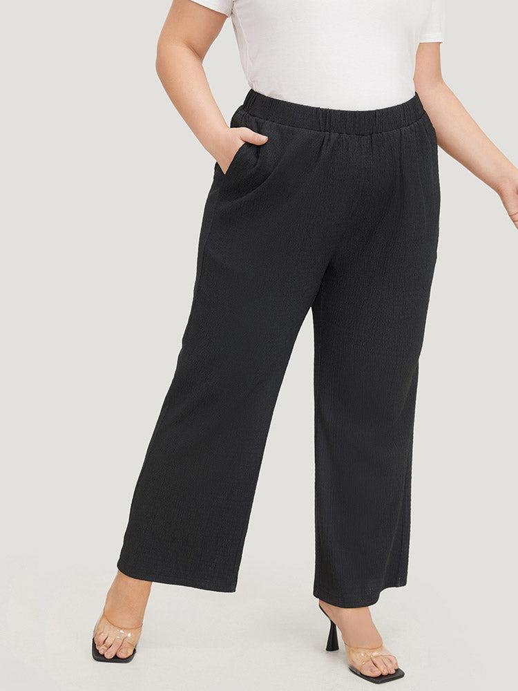 Solid Pocket High Rise Elastic Waist Pants Female Product Image