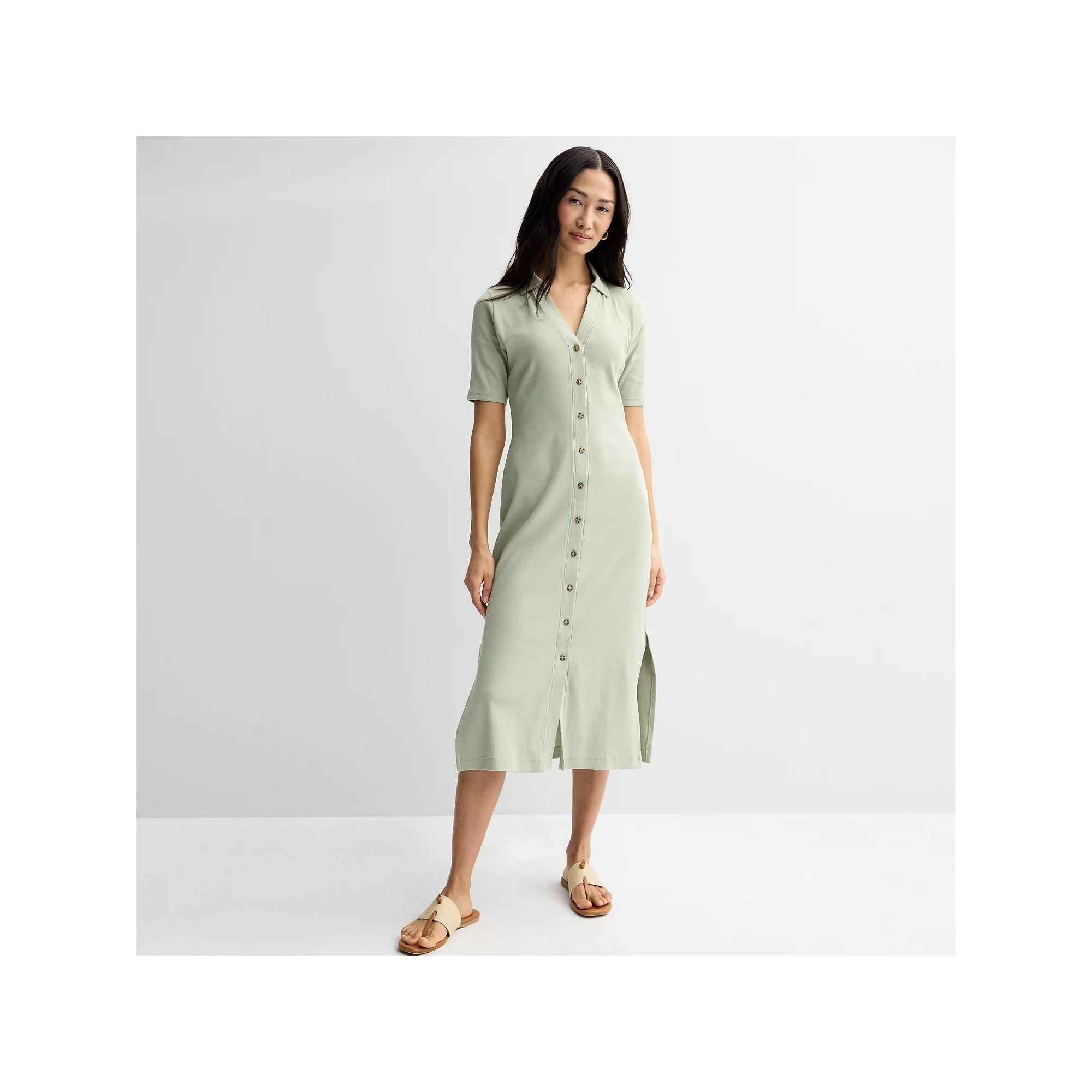 Women's Grey State Button Down Ribbed Dress, Size: Medium, Sage Green Product Image