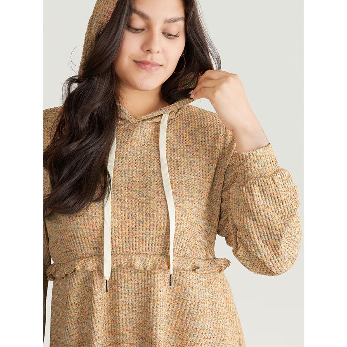 Plus Size Waffle Knit Ruffles Hooded Sweatshirt Women Multicolor Casual Texture Hooded Dailywear Sweatshirts BloomChic 22-24/3X Product Image