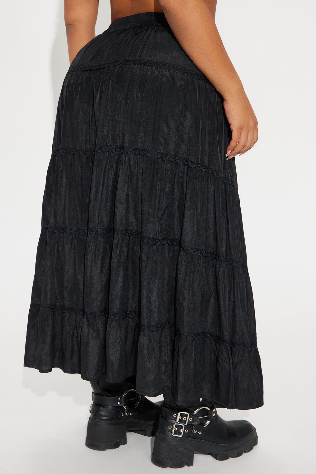 Rosalia Tiered Midi Skirt - Black Product Image