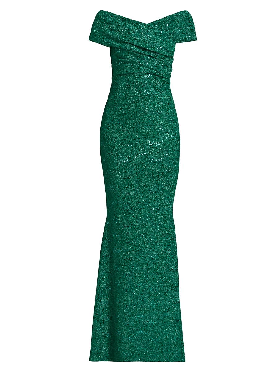 Womens Sequined Metallic Jersey Gown Product Image