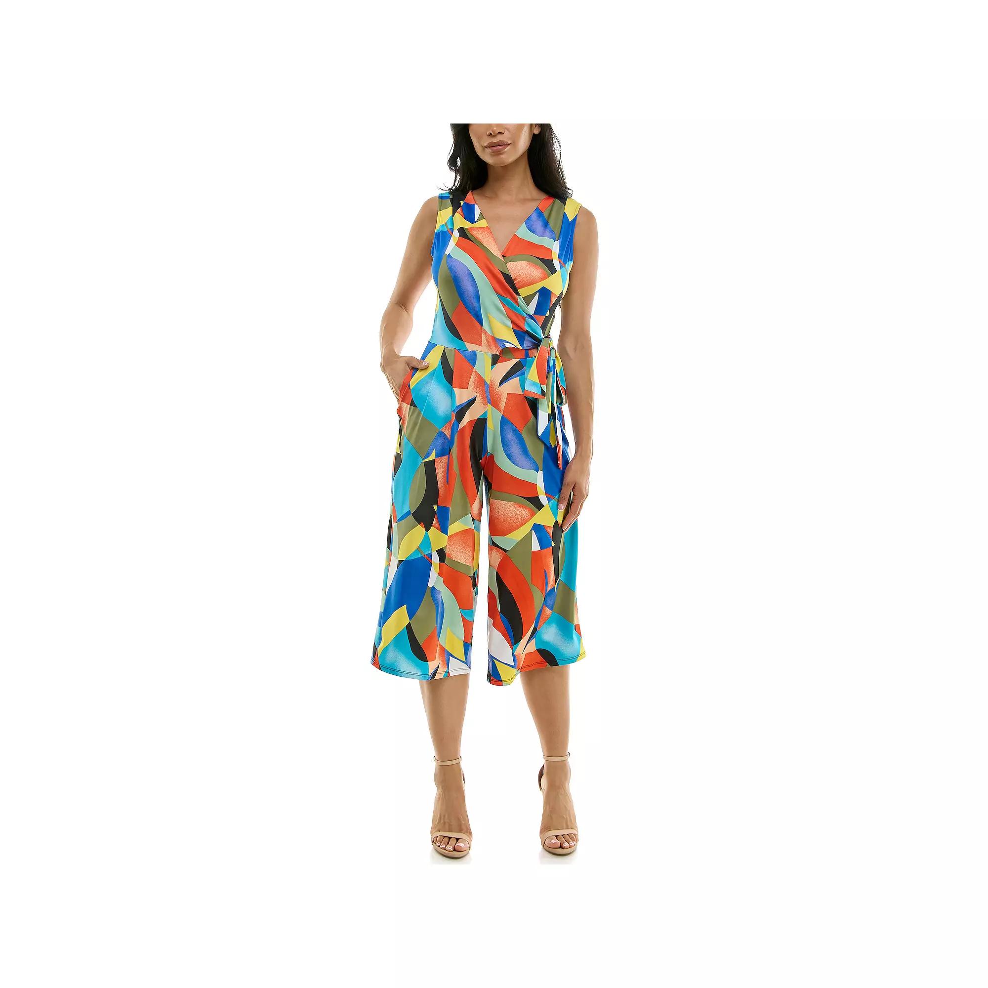 Women's Nina Leonard Print Surplice Wide-Leg Jumpsuit, Size: Small, Deep Blue Team Product Image
