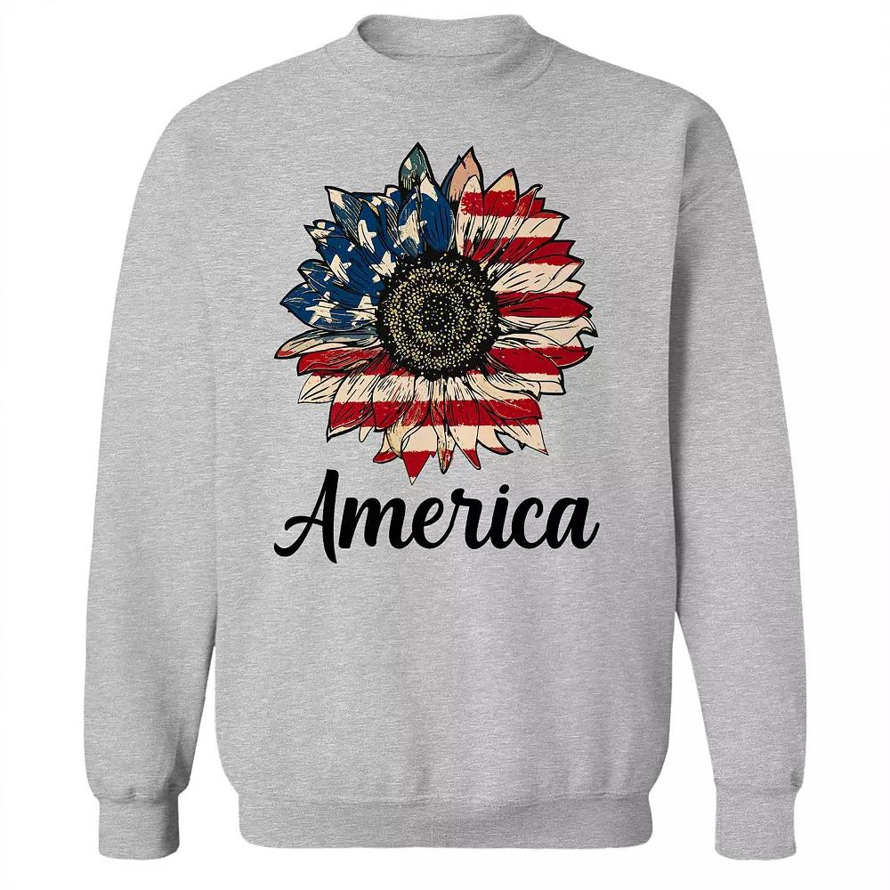 Junior's America Sunflower Script Graphic Fleece Sweatshirt, Women's,  Product Image