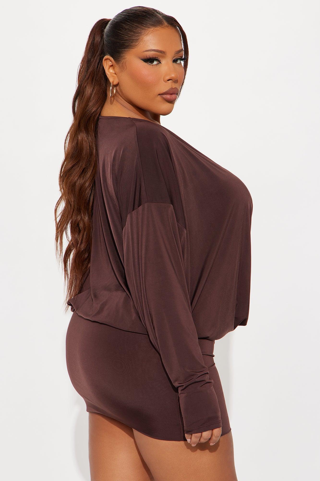 Odette Long Sleeve Mini Dress - Chocolate Product Image