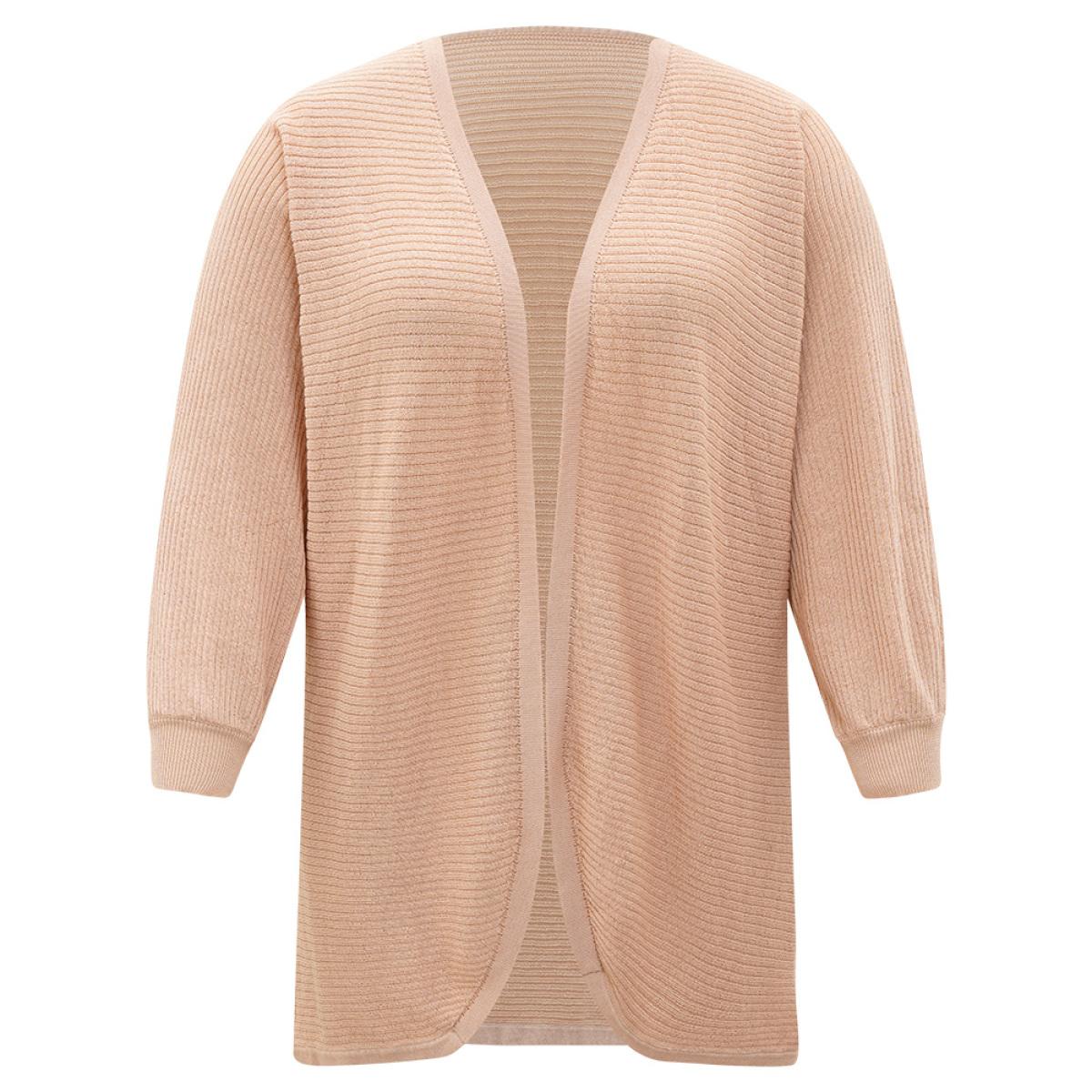 Plus Size Plain Textured Curved Hem Cardigan Champagne Women Casual Loose Long Sleeve Everyday Cardigans BloomChic 10/M Product Image