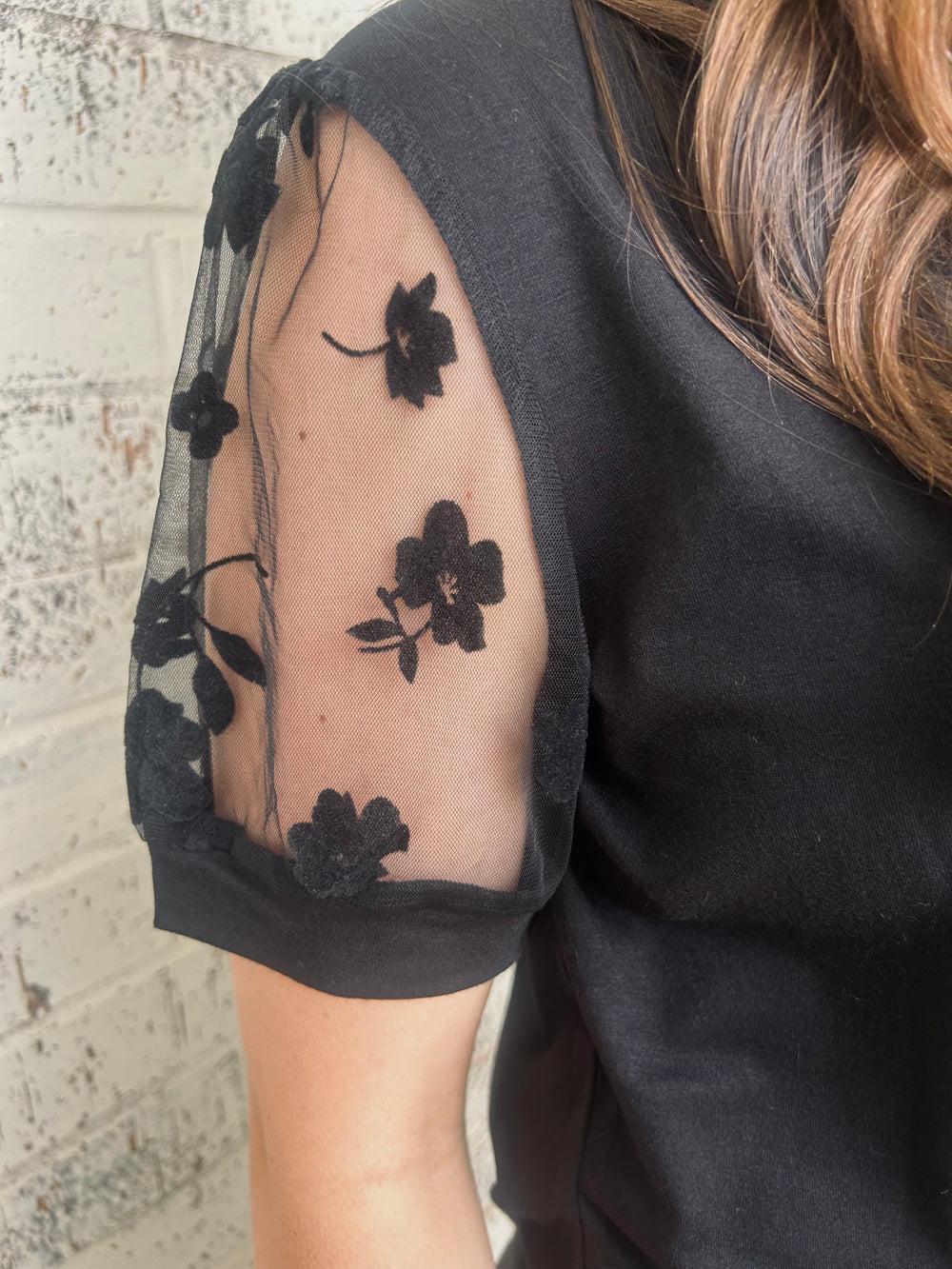 Black Floral Lace Patchwork Top Product Image