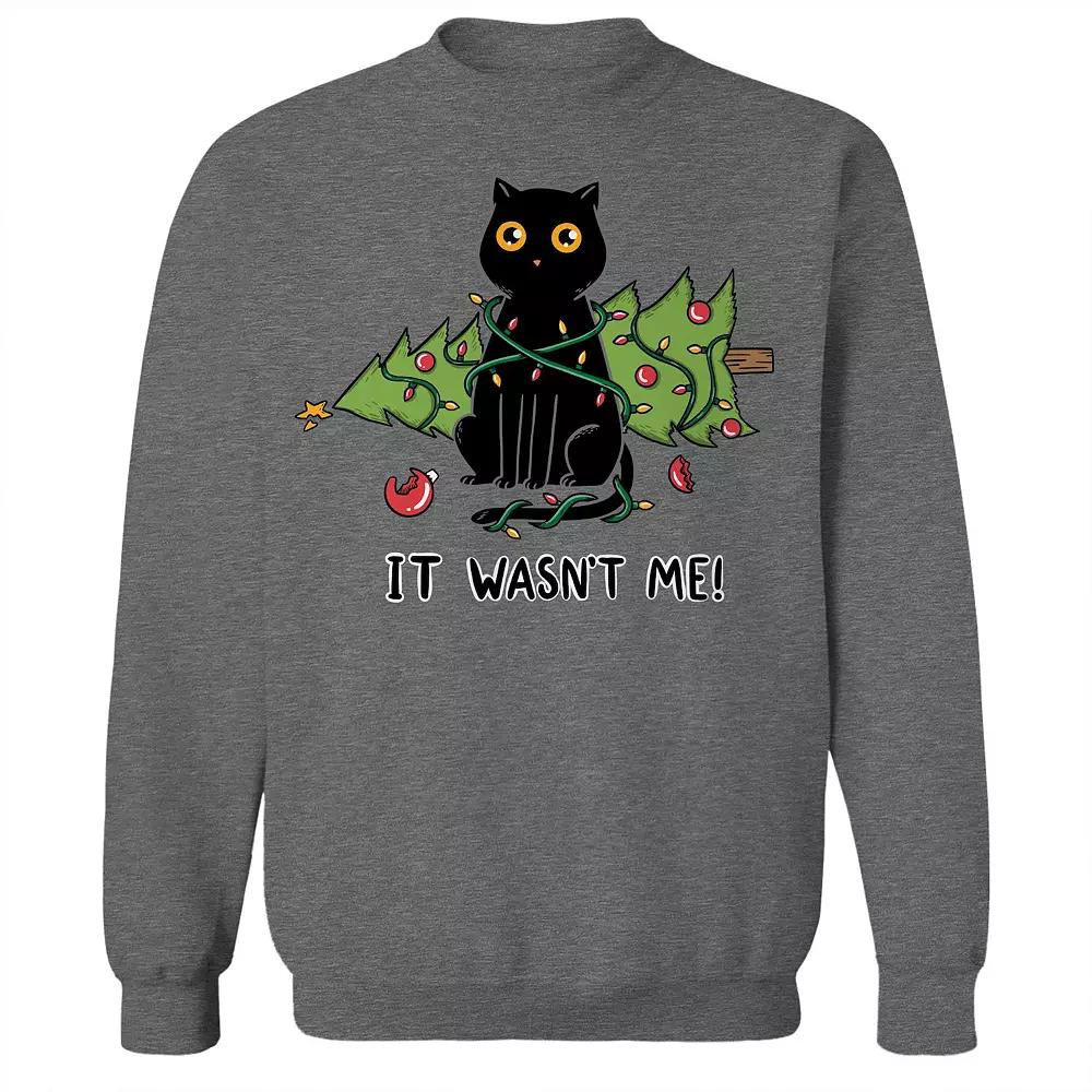 Junior's Cat and Christmas Tree Graphic Fleece Sweatshirt, Women's, Size: XXL, Grey Heather Product Image