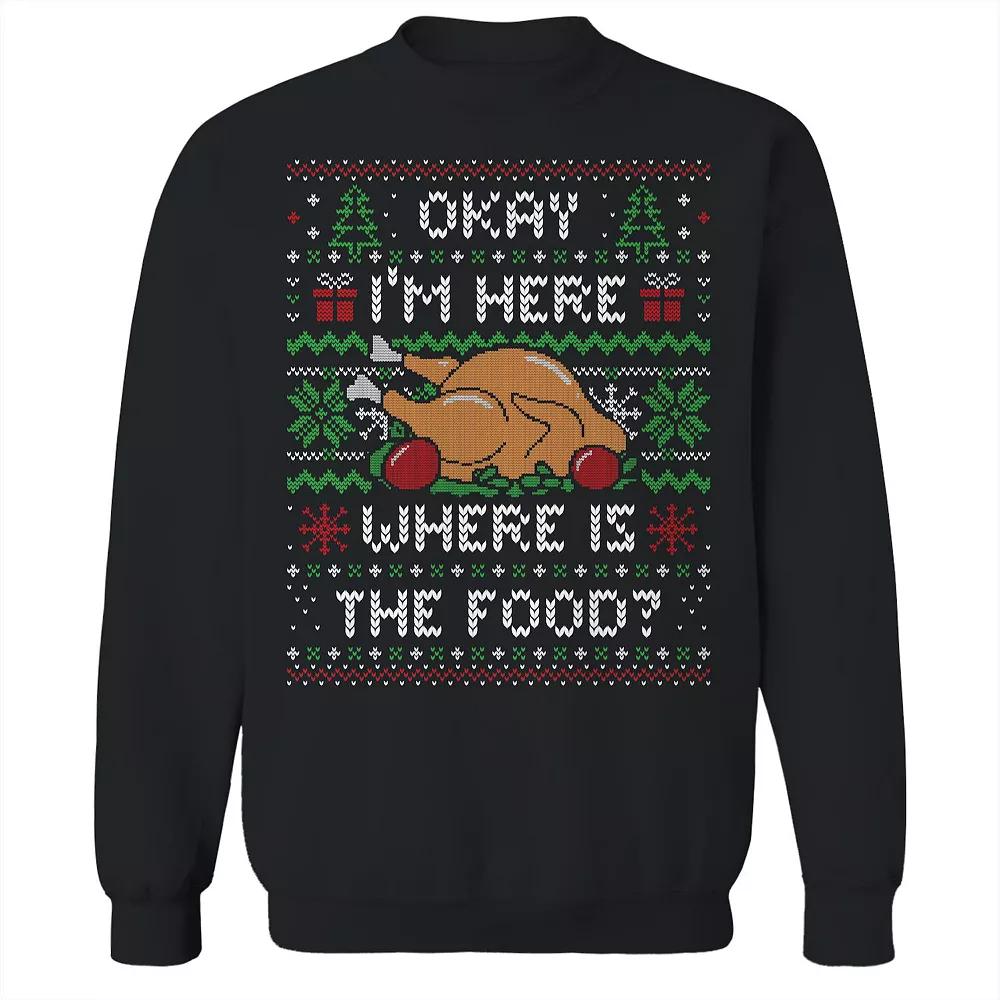 Men's Where is The Food Christmas Sweater Graphic Sweatshirt, Size: Large, Black Product Image