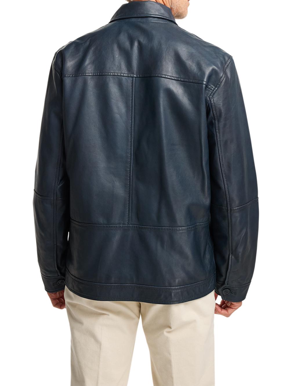 Leather Bomber Jacket - Navy Product Image