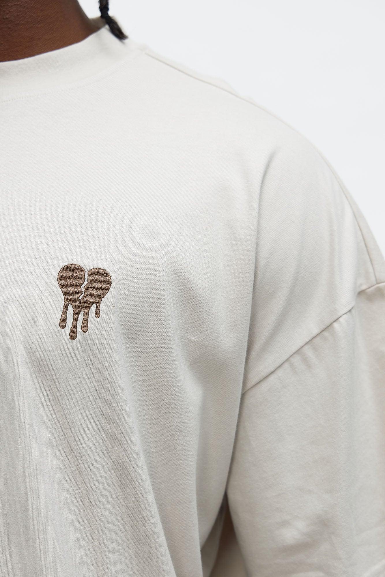 Oversized Mini Embroidery Heavy Weight Boxy tee - Taupe Male Product Image