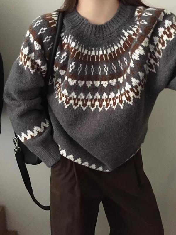 Fair Isle Color Block Oversized Sweater Product Image