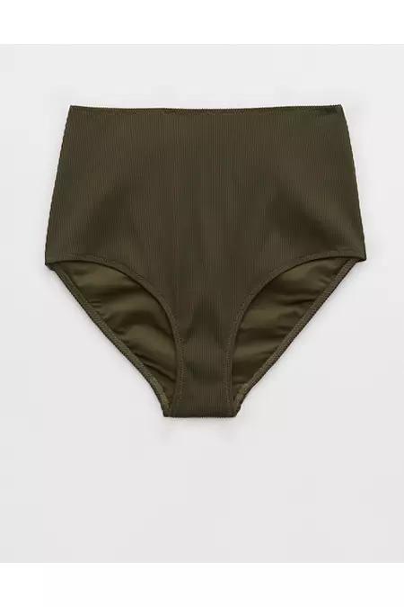 Aerie Ribbed High Waisted Full Coverage Bikini Bottom Women's Product Image