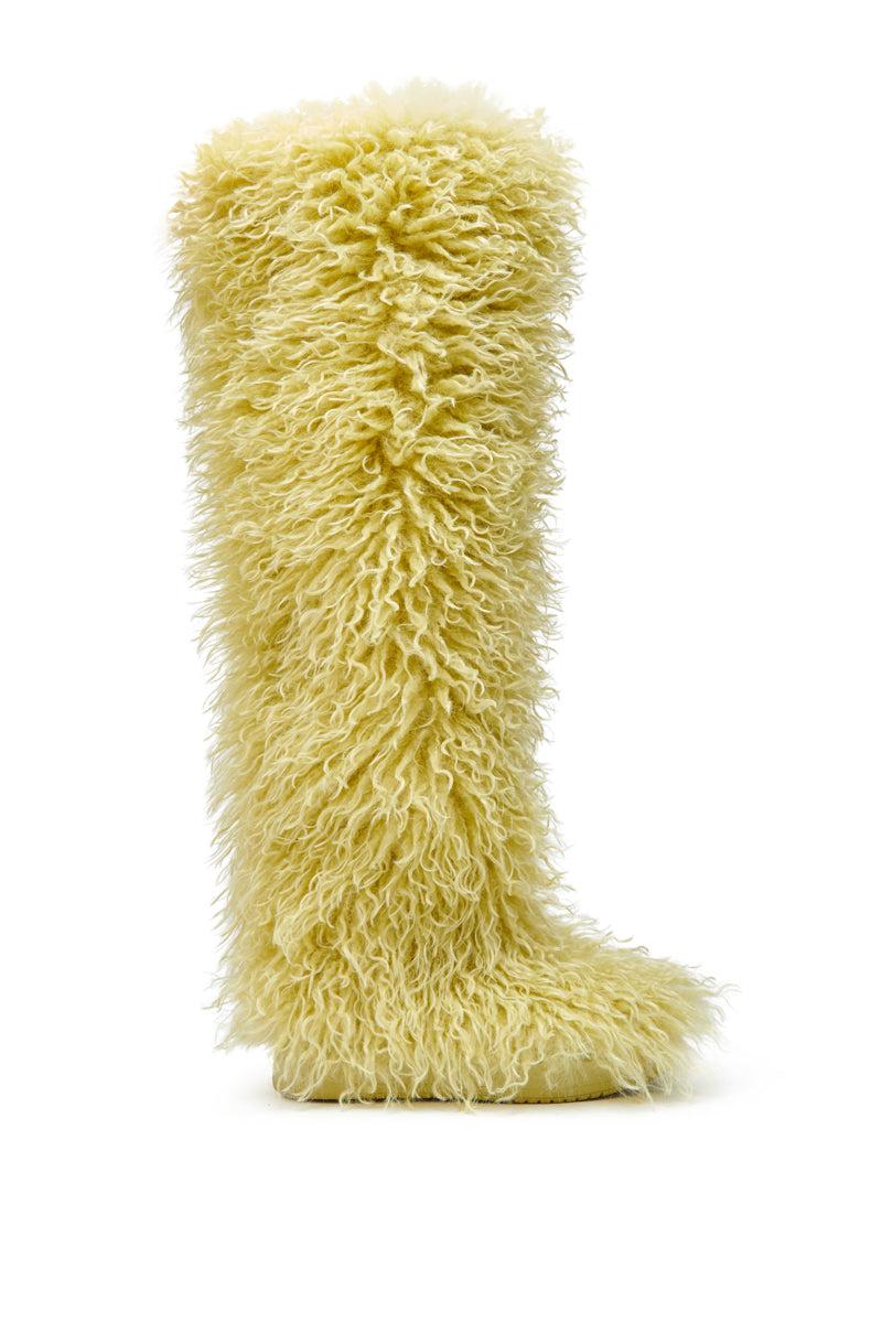 AZALEA WANG TEMPLETON LIME FAUX POODLE FUR OVER THE KNEE BOOT Product Image