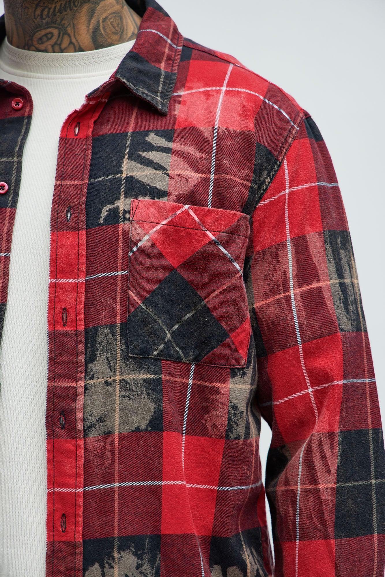 Pershing Distressed Plaid Flannel Shirt - Red/combo Product Image