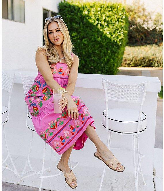 J.Marie Landon Embroidery Square Neck Sleeveless Midi A-Line Dress Product Image