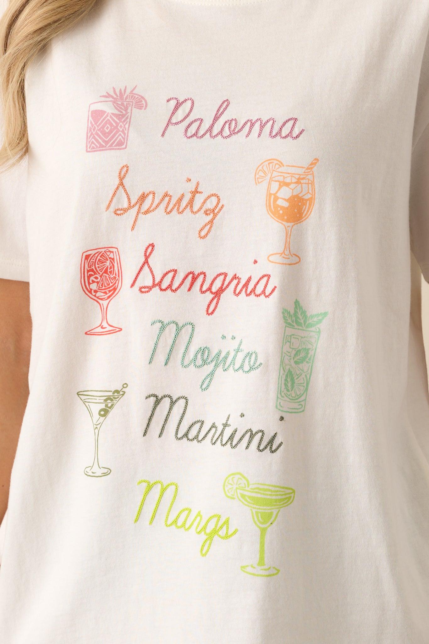 Z Supply Ivory Cotton Embroidered Cocktails Boyfriend Tee Product Image