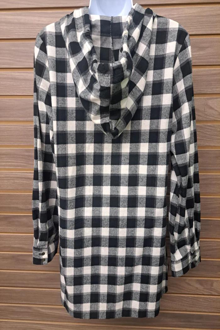 Plaid Flannel Hoodie Kangaroo Pocket Product Image