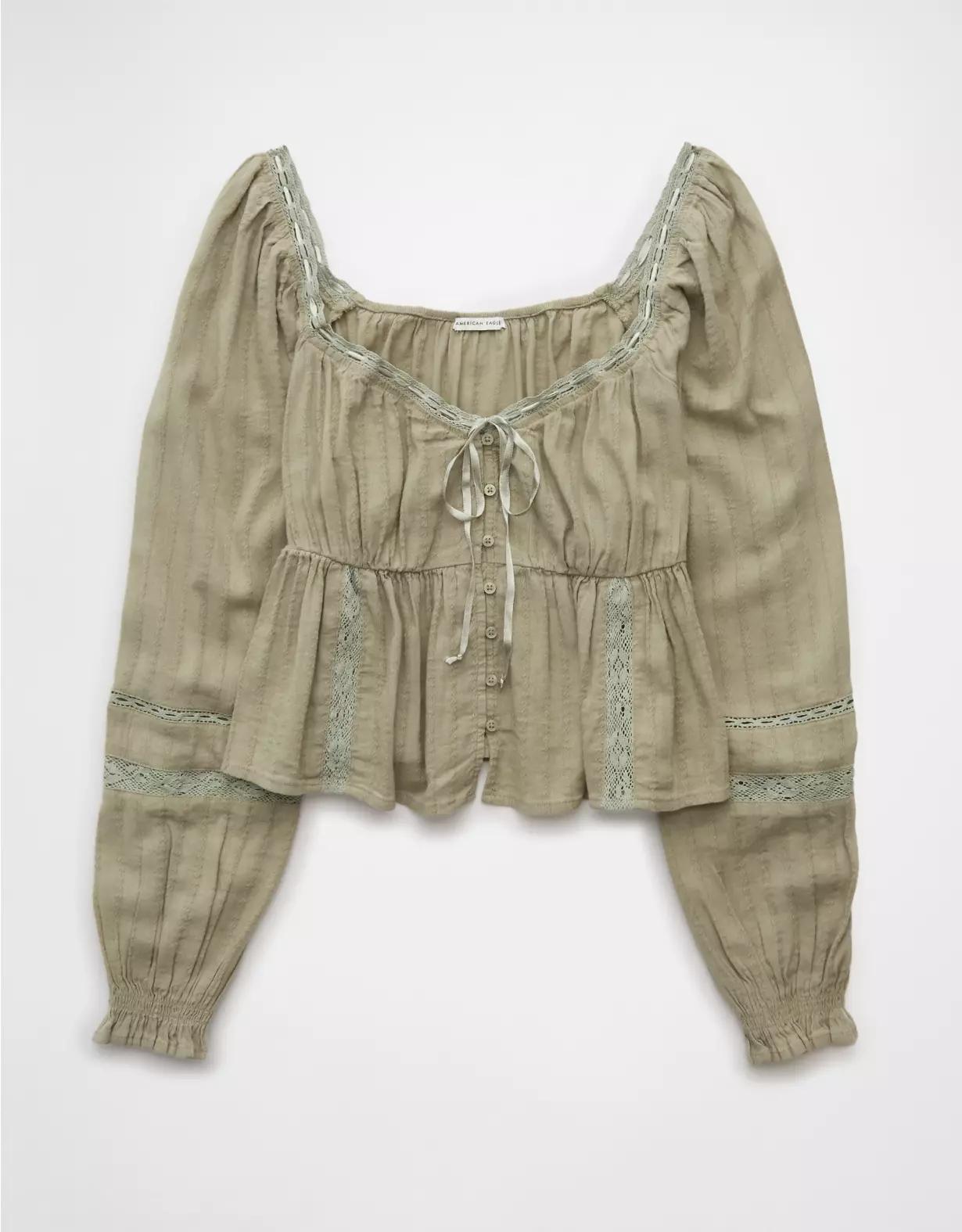 AE Long-Sleeve Babydoll Blouse Product Image