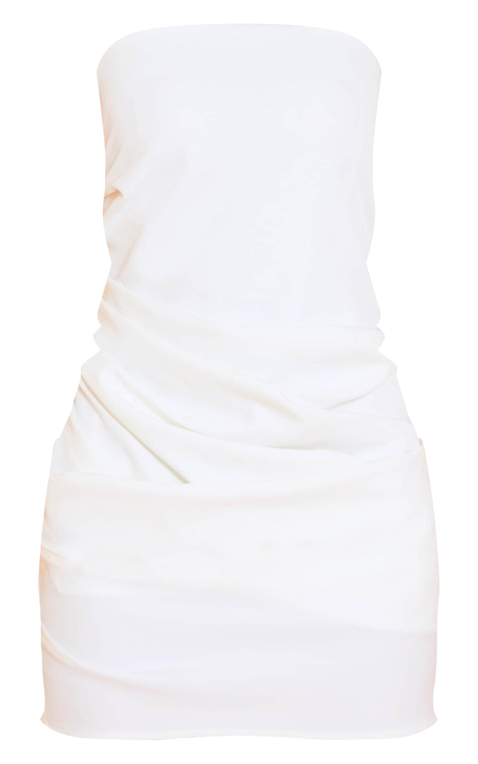 White Woven Bandeau Ruched Mini Dress Product Image