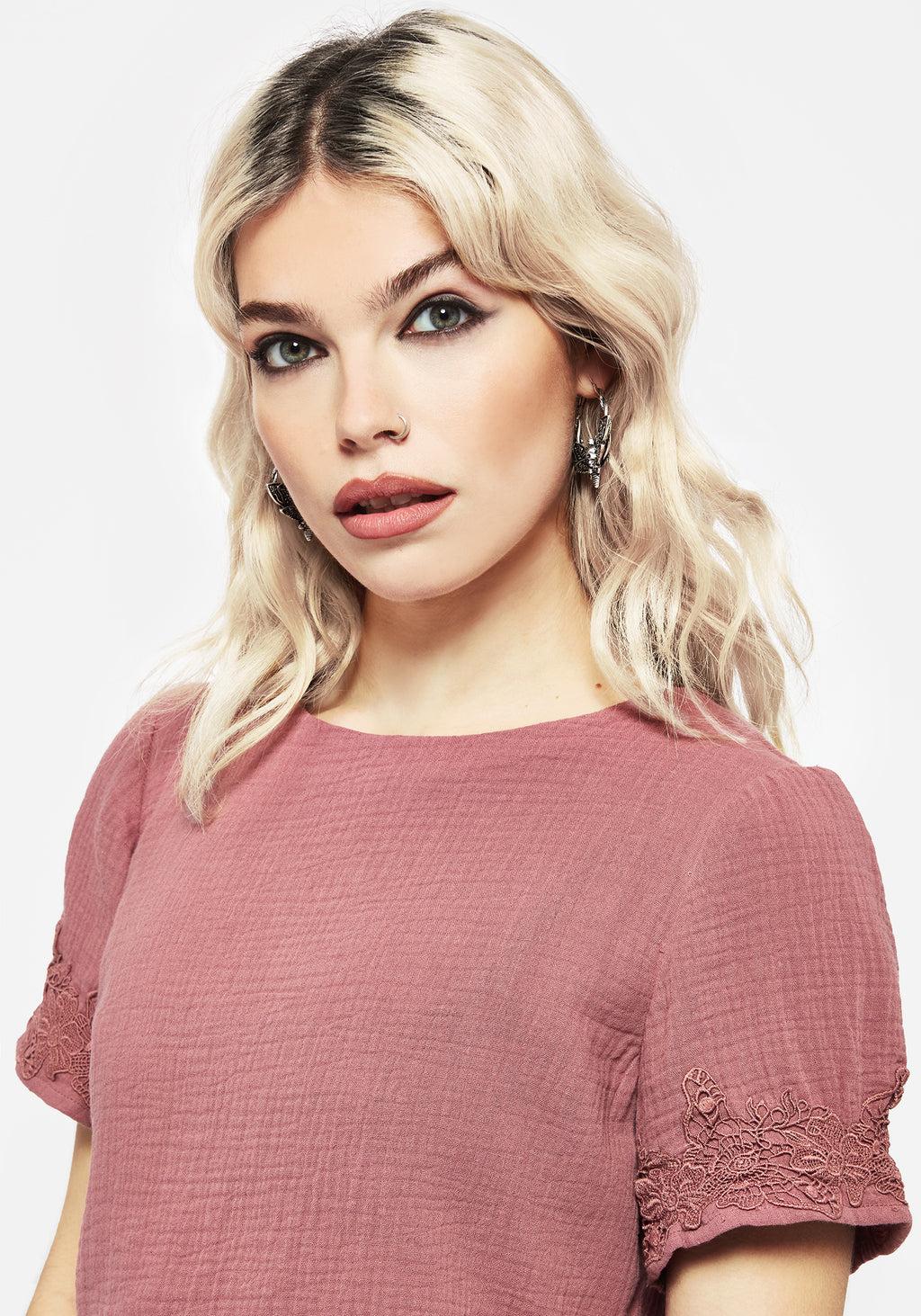 Rosamoth Applique Trim Cotton Short Sleeve Top Product Image