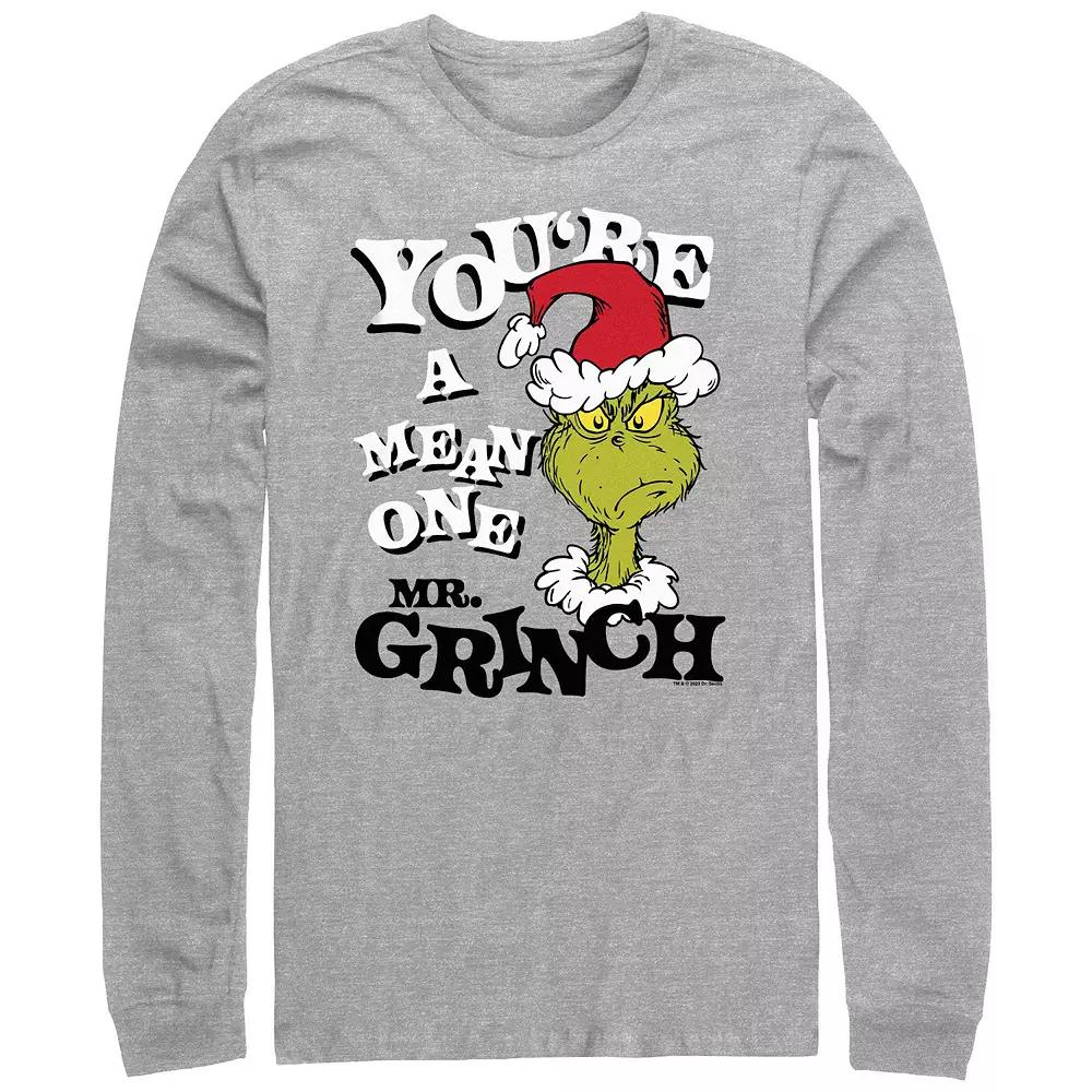 Big & Tall Dr. Seuss You're A Mean One Mr. Grinch Long Sleeve Graphic Tee, Men's, Size: XXL, Athletic Grey Product Image