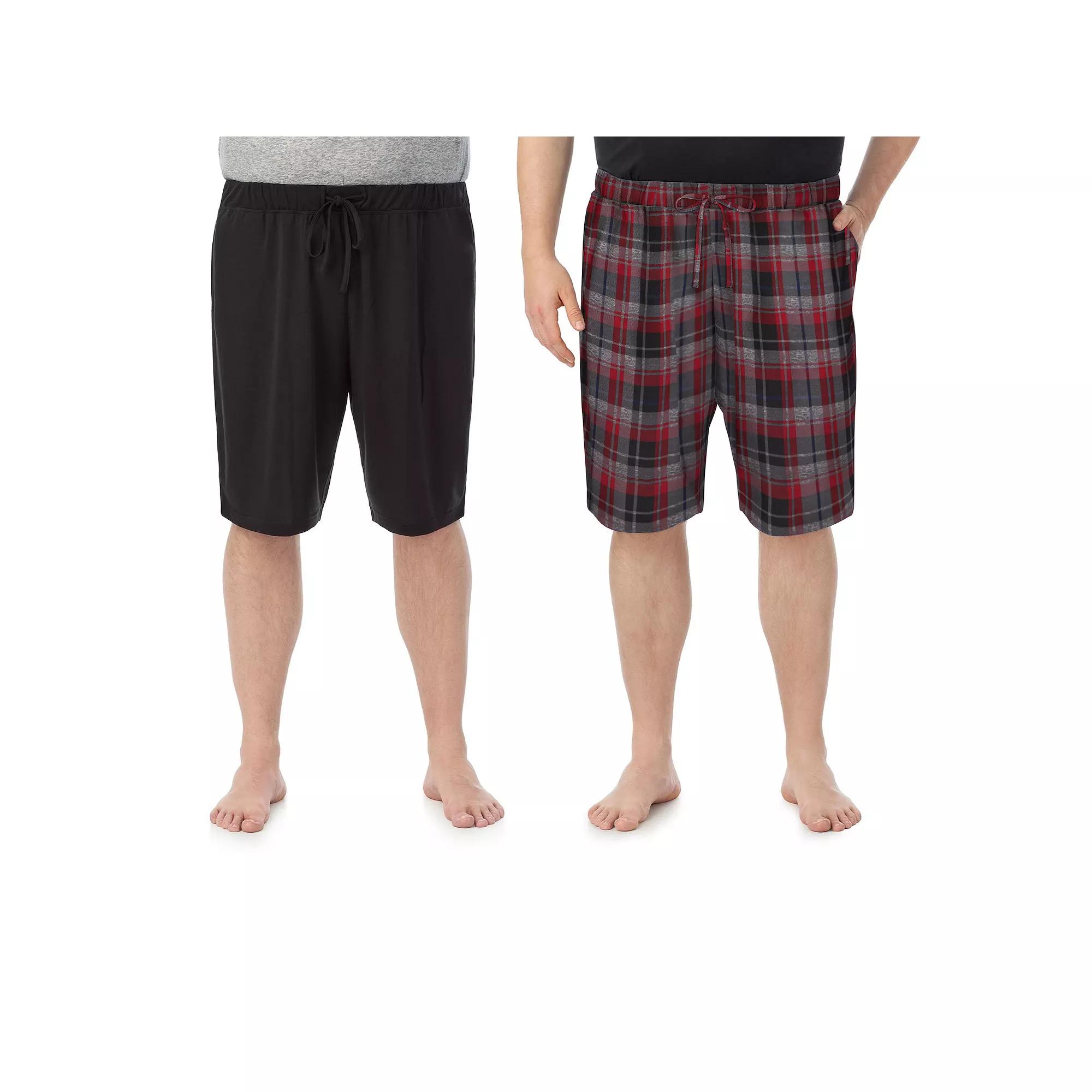 Big & Tall Cuddl Duds® 2-Pack French Terry Pajama Shorts Set, Men's, Size: 2XB, Black Red Team Plaid Product Image