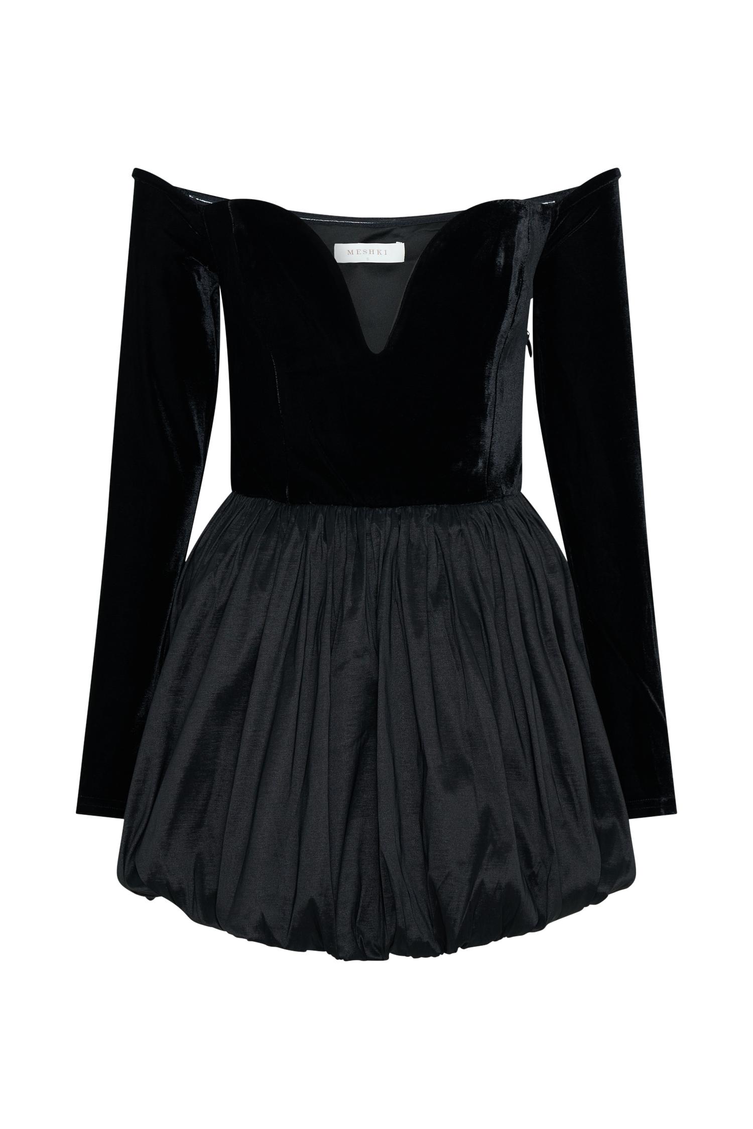 Liv Off Shoulders Velvet Mini Dress - Black Product Image